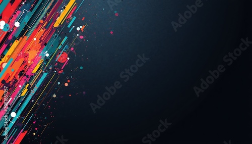 Vibrant abstract digital light trails on dark background with colorful particles