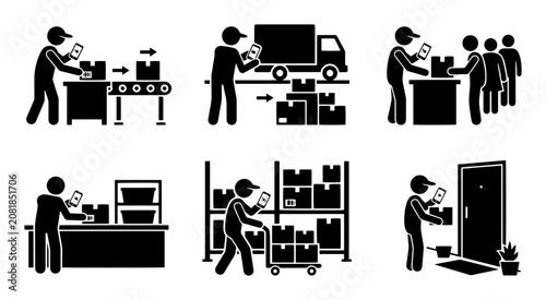 Logistics Icons Set: Delivery, Warehouse, Shipping, Order Fulfillment, Supply Chain, E-commerce, Package Handling, Distribution, Inventory Management, Customer Service