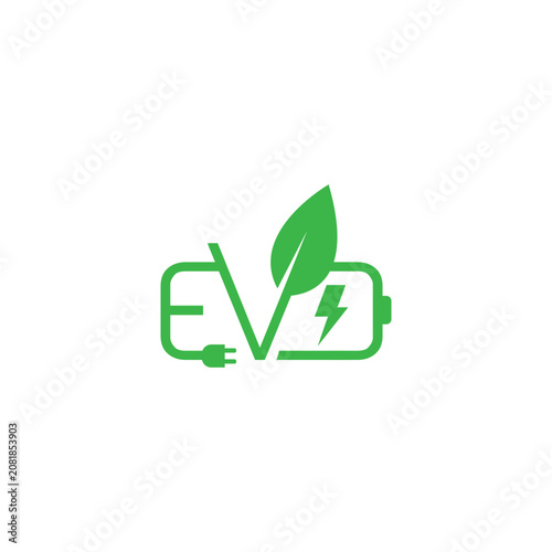 Leaf EV Electric Logo Vector. Green Energy Vehicle, Eco Charging and Sustainable Mobility Icon