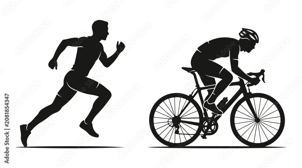 Obraz premium Isolated Vector Black Silhouette Icons of a Runner and a Cyclist