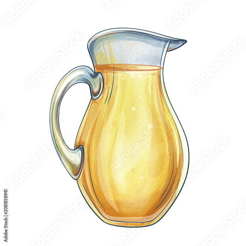 Foto Lemonade Pitcher Watercolor Clipart, Glass Jug Filled with Fresh Lemon Juice Ill