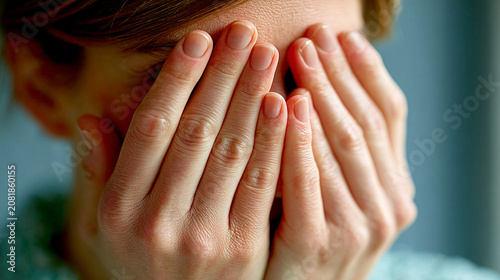 Close-up of a person covering their face with their hands in a gesture of sadness or despair