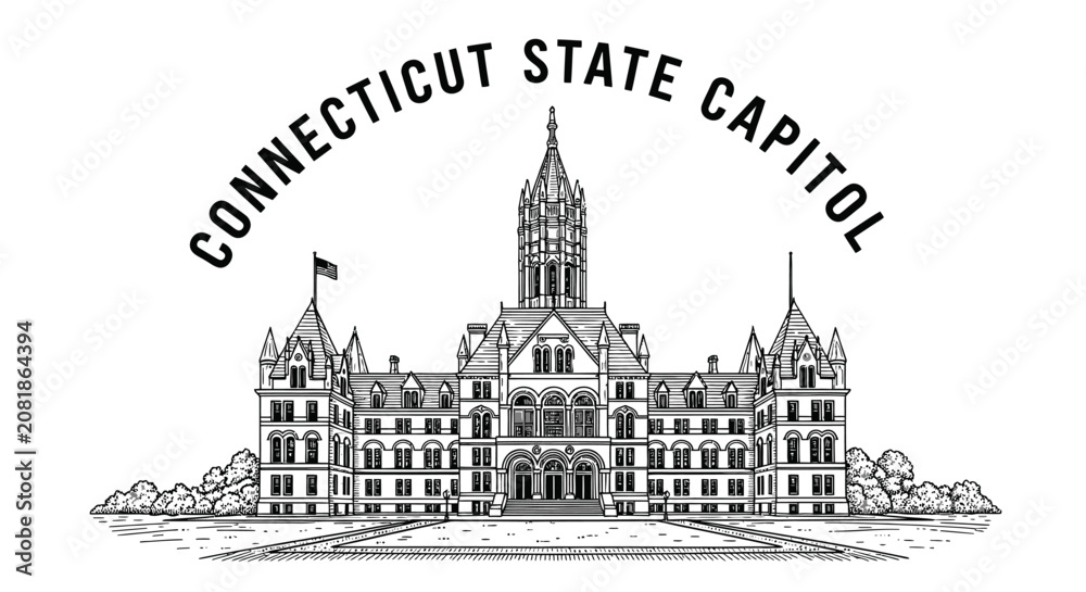 Obraz premium Connecticut State Capitol Building Illustration - Black and White