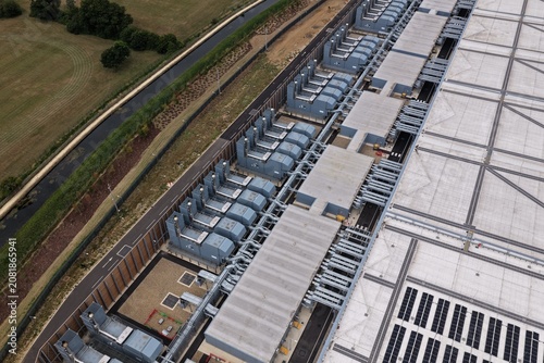 Modern Data Center Infrastructure With Cooling Units Beside Canal