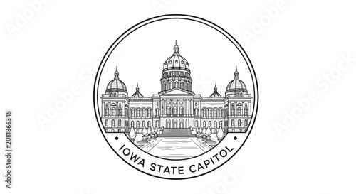 Iowa State Capitol Building Emblem - Sketch Style