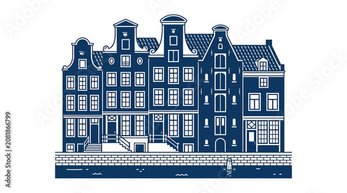 Charming Amsterdam Canal Houses Illustration - Dutch Architecture Vector Art