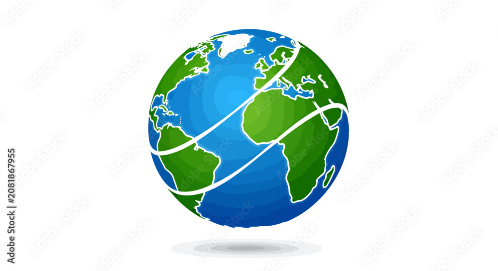 Fototapeta premium Global Earth Globe Icon Showing World Map and Blue and Green Oceans.