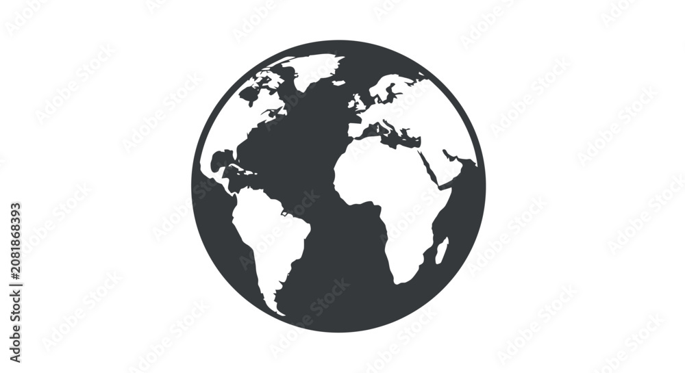 Fototapeta premium Minimalistic black and white globe icon representing the world and global connectivity.