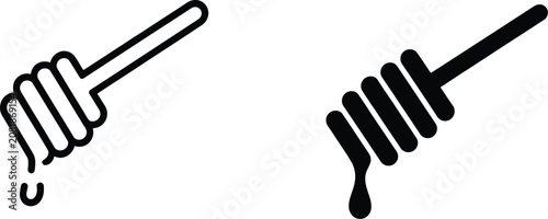 Cuadro en lienzo Honey dipper spoon icon set dripping honey vector minimal line and flat style il