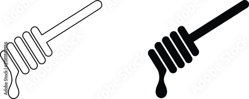 Cuadro en lienzo Honey dipper spoon icon set dripping honey vector minimal line and flat style il