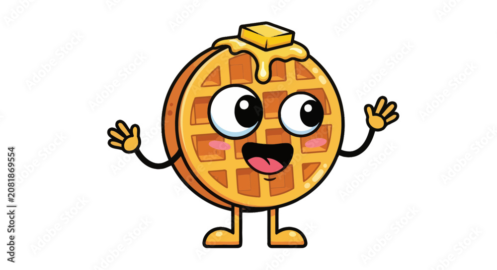 Naklejka premium Cartoon waffle character with smiling face.