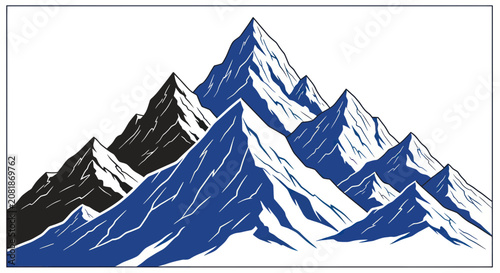 Принти на полотні Snowy Mountain Peaks in Blue Black.