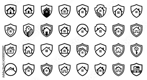 Tableau sur toile Various home and protection shield icons.