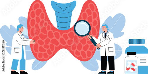 Cuadro en lienzo Thyroid gland medical examination concept, doctors analyzing endocrine system an