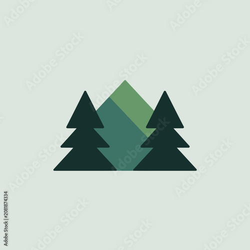 Fotografi Minimalist Mountain Forest Logo Design.