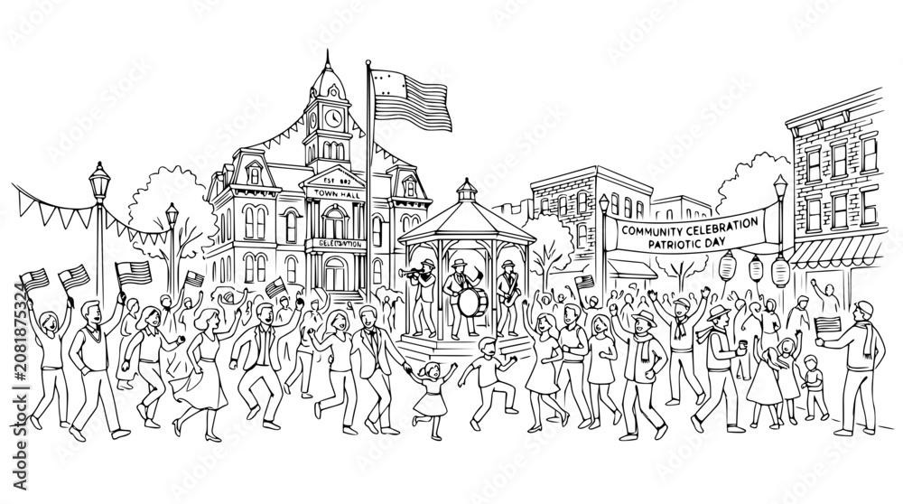 Obraz premium Community Celebration: Patriotic Day Parade and Festival in Town Square