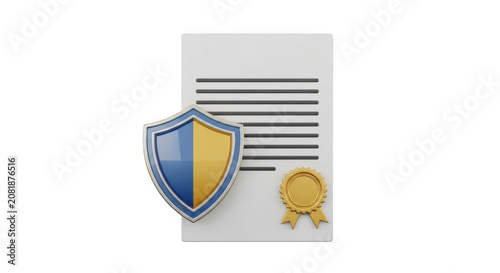 Document with shield and seal representing security and official approval Isolated on transparent background