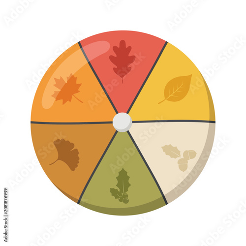Obraz na plátně Colorful autumn seasonal wheel divided into six sections with different leaf iso