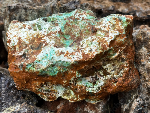 Close up of garnierite rocks, nickel mined garnierite rocks
