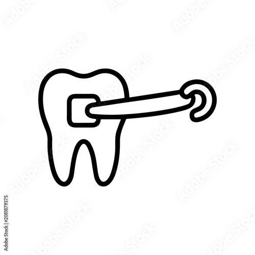 Dental molar with metal orthodontic bracket.