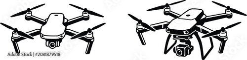 Modern remote control quadcopter drone line art icon collection