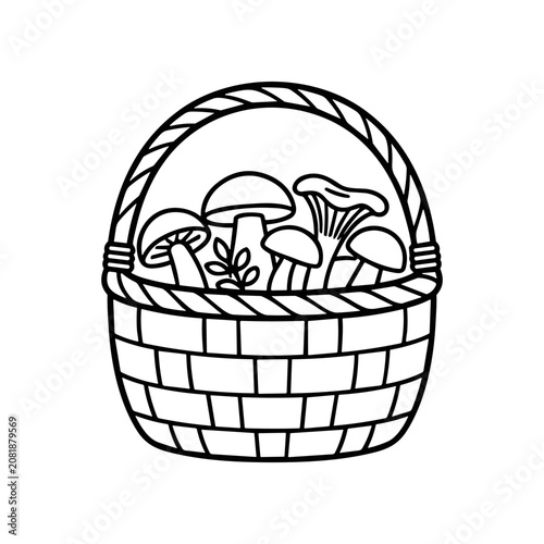 Mushrooms in a wicker basket illustration.