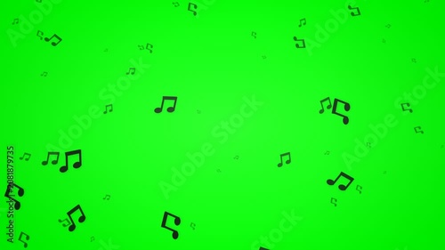 Floating Music Notes on Green Screen Background.