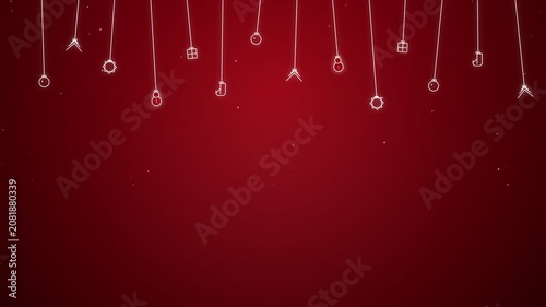 Red Background with Hanging White Ornaments and Copy Space.