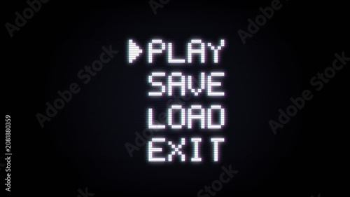 Retro Video Game Menu with Play Save Load Exit Options.