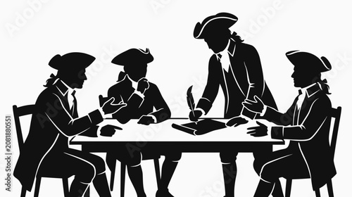 Silhouette of people signing independent day document