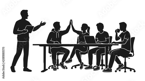 Silhouette of people in a meeting or discussion