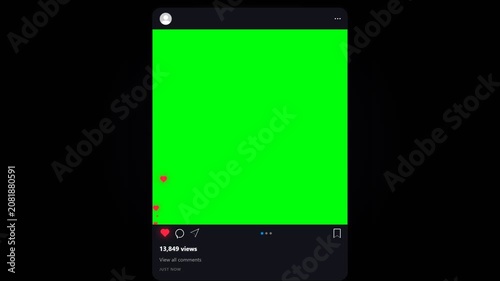 Social Media Interface with Green Screen and Animated Likes.