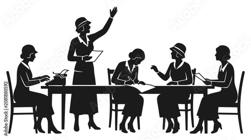 Silhouette of women in a meeting or discussion