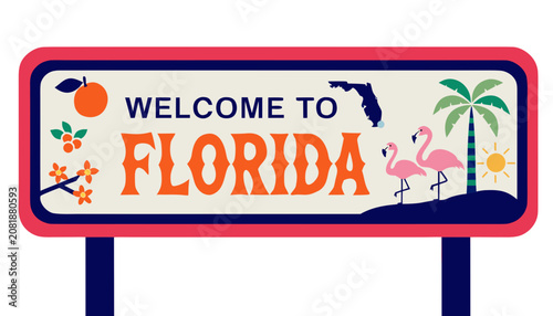 Tableau sur toile Very beautiful realistic vector of a classic roadside welcome sign featuring a c