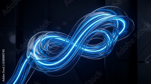 Abstract 3d glowing blue infinity loop ribbon design
