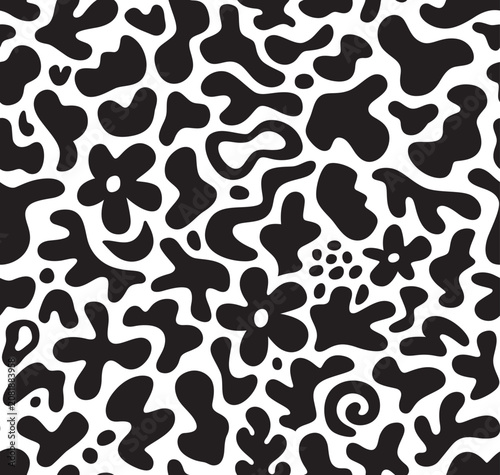 Playful Organic Shapes in black and white. Seamless pattern in vector