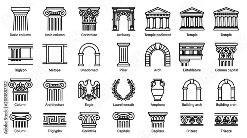 Fotografía Ancient Greek and Roman Architecture Elements Collection: Columns, Arches, and O