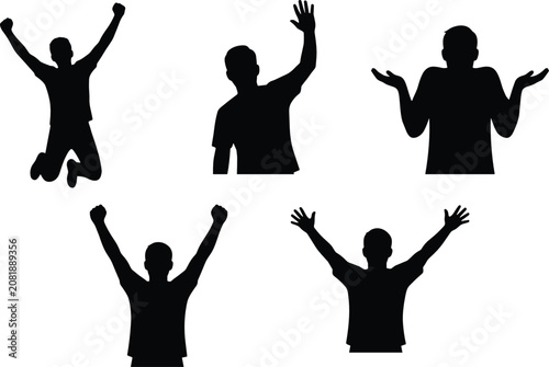 People Gesture Silhouette Vector Set with Celebration Greeting and Expression Poses