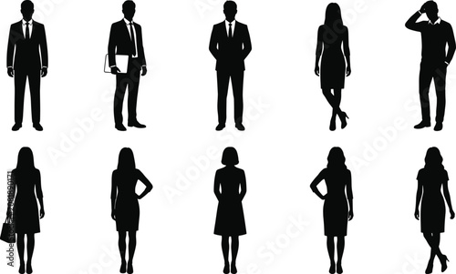 Business people silhouette set featuring diverse male and female corporate professionals executives and managers standing in formal wear