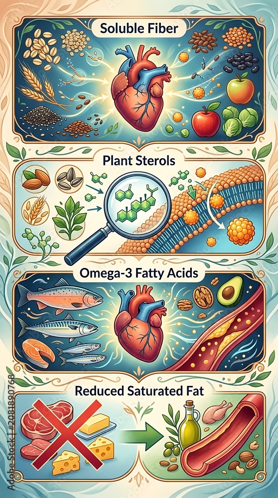 Fototapeta premium Infographic showing nutritional food sources for heart health