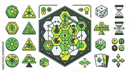 Bild auf Leinwand Geometric shapes in green and yellow.