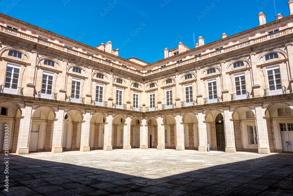 Obraz premium 18th-Century Architecture of the Main Courtyard at the Royal Palace of Riofrío. Navas de Riofrio, Castile and Leon, Spain