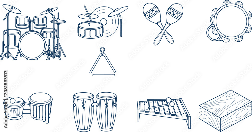 Fototapeta premium Various musical instruments on display for a lively performance event indoors.
