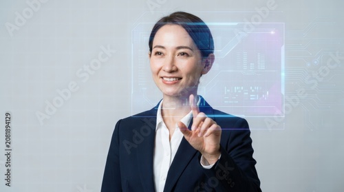 Innovative Woman Interacting with Futuristic Technology