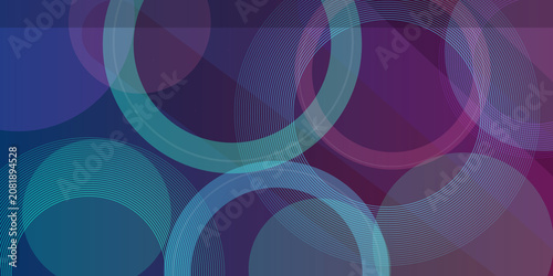 Elegant abstract graphic design featuring multiple intersecting concentric circular lines in shades of purple and teal blue tones.