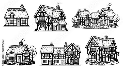 Cuadro en lienzo Charming Tudor Style Cottages Collection