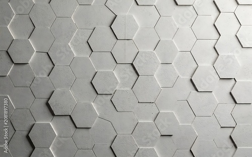 Modern 3d hexagon wall texture abstract geometric gray concrete pattern