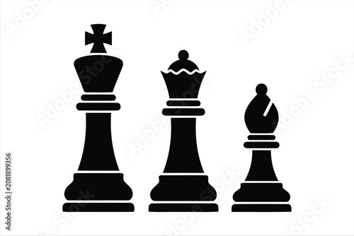 фотографія Black chess king, queen, and bishop pieces