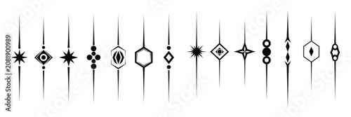 Set of black decorative text dividers and star ornaments