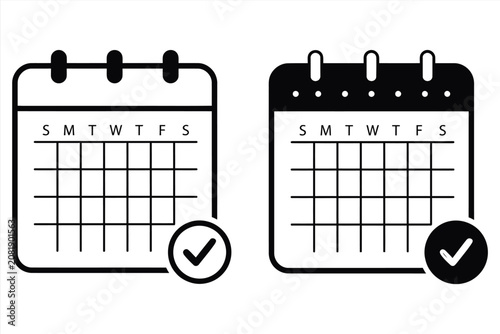 Calendar with checkmark icon set
